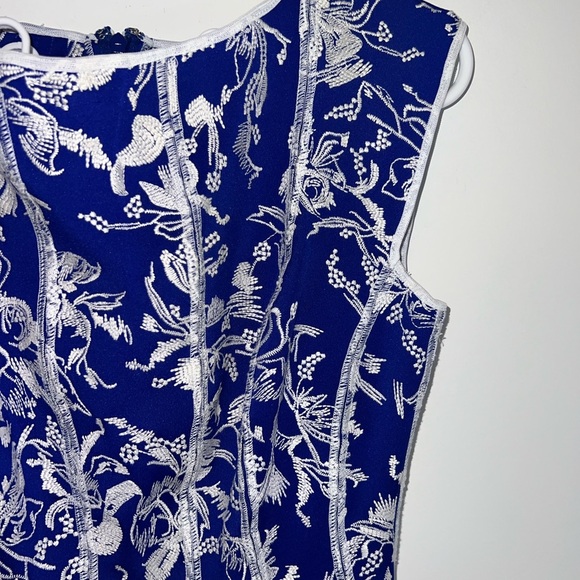 TADASHI SHOJI Blue Floral Embroidered A-Line Dress - Picture 8 of 15